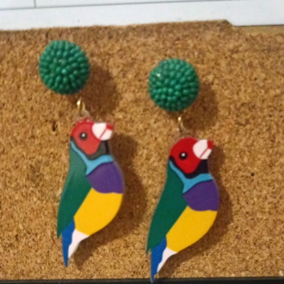 🦜🦜Colorful hypoallergenic acrylic double sided lightweight bird earrings - Picture 1 of 4
